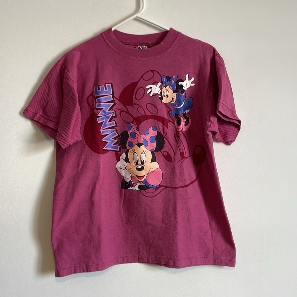 VTG 90s Minnie Mouse T-Shirt SM/Med Pink Single Stitch Purple Disney Designs